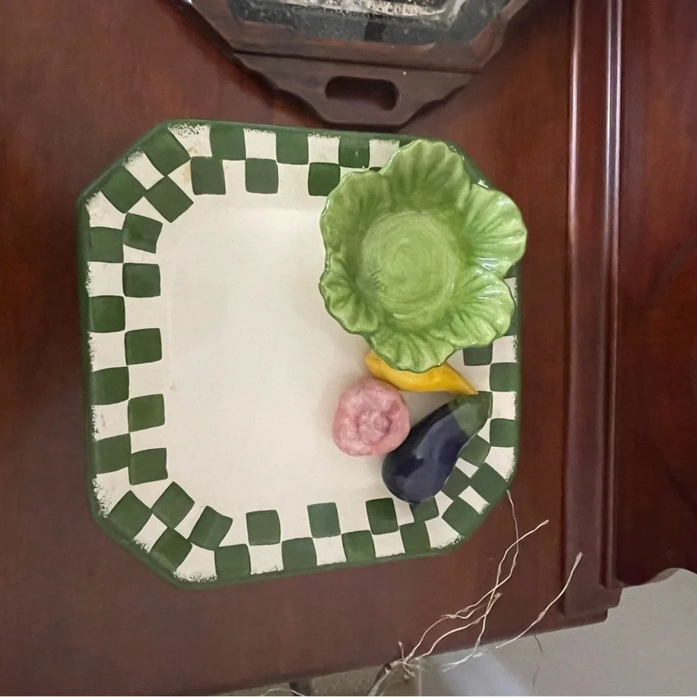 Cali Vintage Pottery Serving Tray, 10.5” x 10.5”, Fruit & Bowl Accents, …